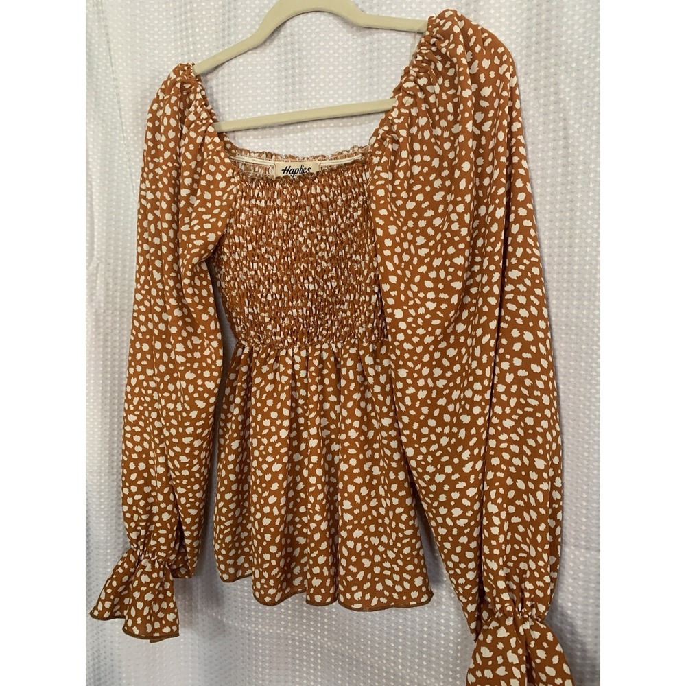 Haptics‎ Womens Small Brown White Flowy Blouse Boho Cottagecore